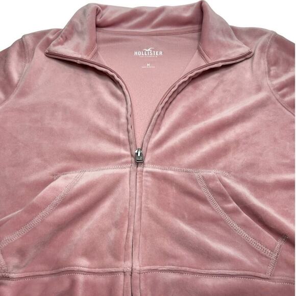 Y2K Hollister Blush Pink Velour Zip Up Cropped Tracksuit Jacket Medium - Picture 4 of 7